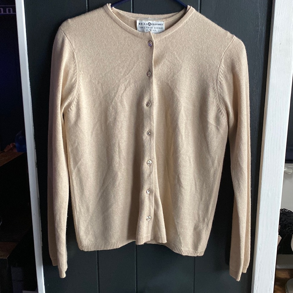 Sak’s Fifth Avenue Crème Silk Cashmere Sweater&Cardigan Set Belford Petite Small